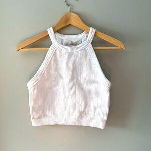 Aerie cropped ribbed white tank - sz S - superchill high neck bra
